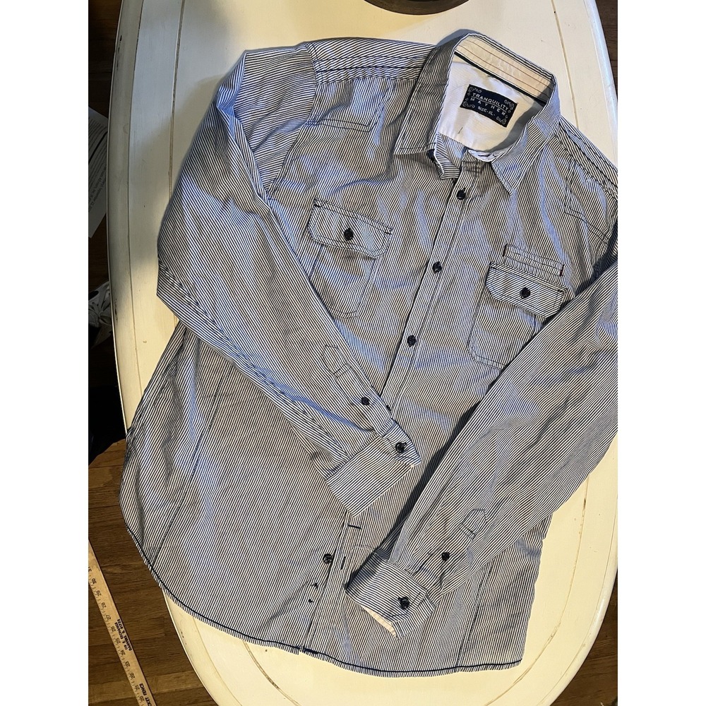 Tranquility‎ Mayhem Stripe Button Up Shirt Men's XL Blue White Railroad Stripe